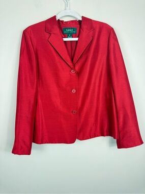 Lauren Ralph Lauren Silk Blazer Womens 10 Red Preppy Office Business Casual
